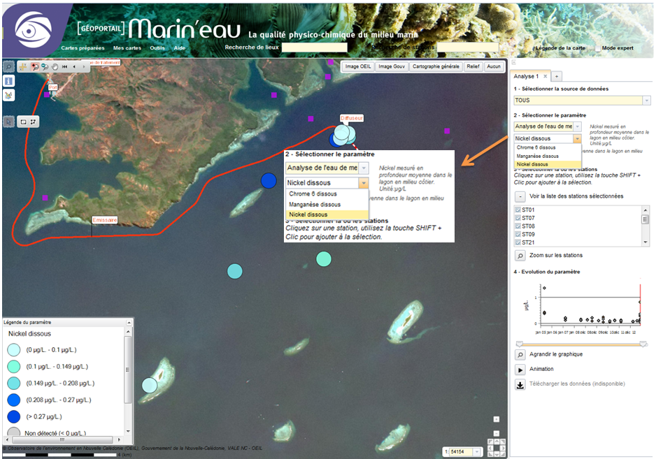 Enfin sélectionnez le paramètre sur lequel vous souhaitez avoir des informations : nickel, chrome ou manganèse.